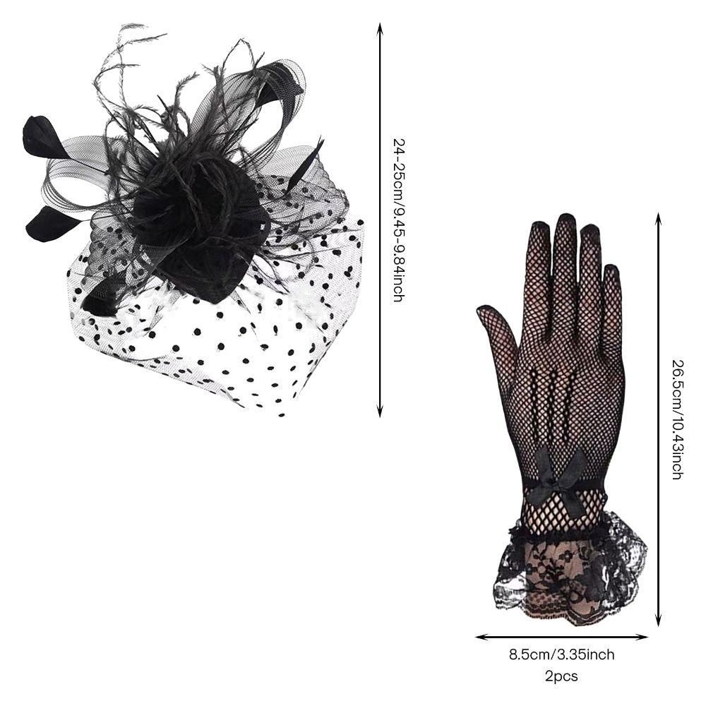 Black Fascinators Hat  Pillbox Hat Wedding Lace Gloves  Women