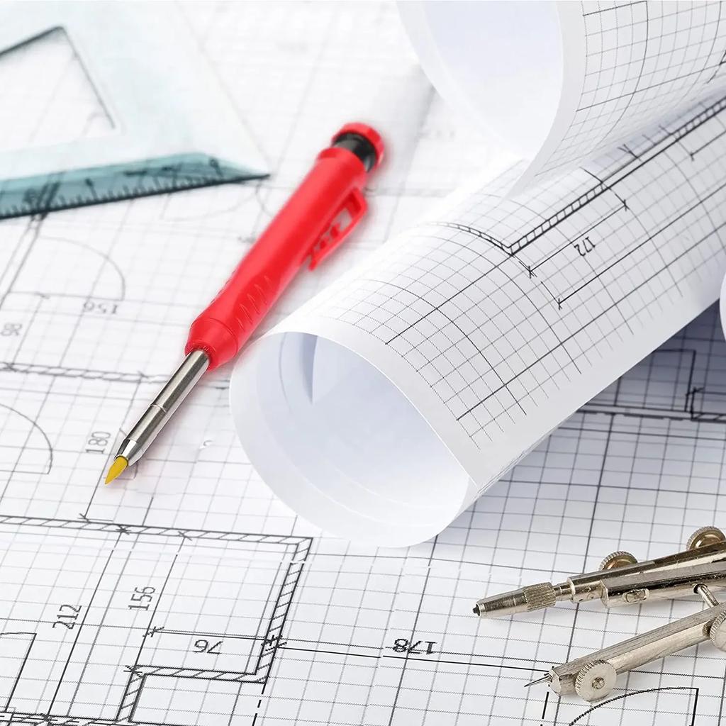 Solid Carpenter Pencil Set Woodworking Tools Mechanical Pencil 3 Colors Refill Construction Job Tools Carpentry Marking Scriber