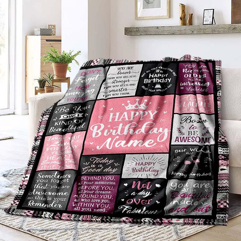 Happy Birthday Customize Your Name Blanket Warm Comfortable Soft Blanket For Chair Office Sofa Bed Sofa Office Camping Suitable For Gifting Relatives