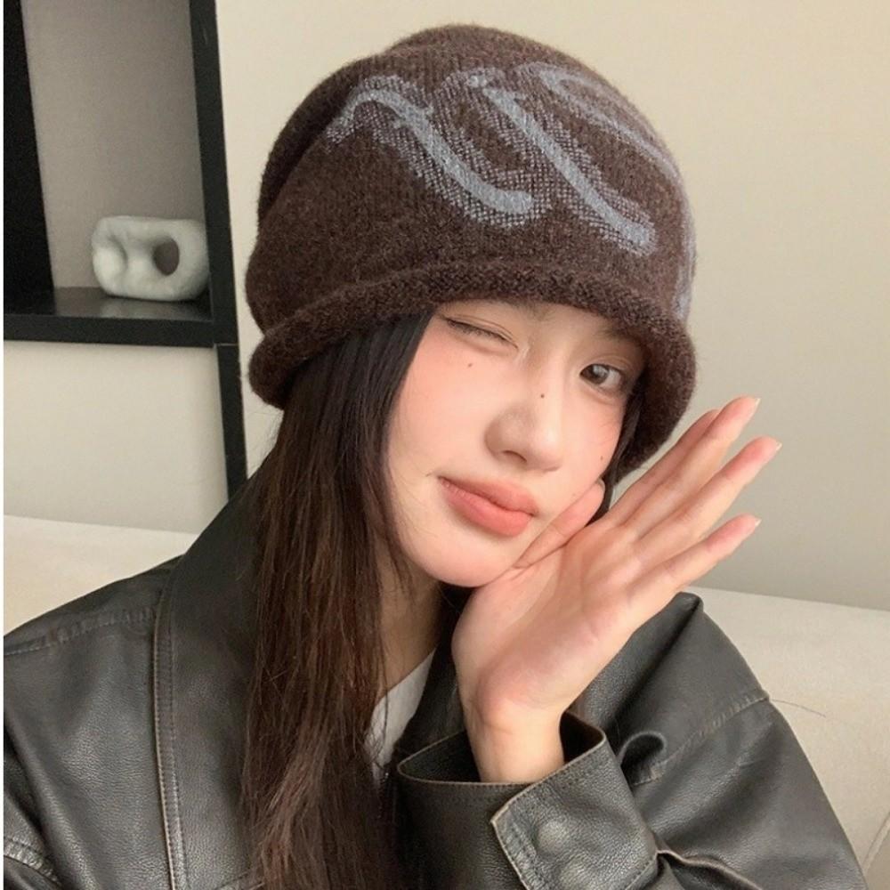 Autumn Winter Warm Lazy Cap Knitted Small Face Cold Hat Retro Slouchy Beanie Cap  Wrap Head Cap