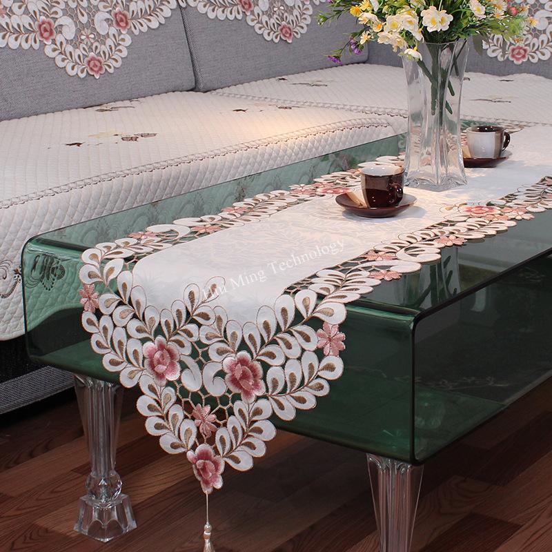 Table Runner Europe Embroidered Tassel Table Runners Table Flag Table Cover Cup Mat Pink Flower Banner Pad Tv Cabinet Cloth