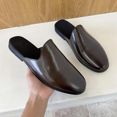 New Comfy Leathe Muller Shoes Classic Breathable Mens Half Slippers Loafers Business Male Lazy Flats Soft Handmade Casual Shoes