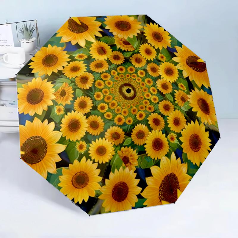 Sunflower Kaleidoscope Pattern 8-Frame for Travel, Camping, Casual Lightweight Portable Umbrella, Essential for Every Family Holidays Birthday Gift