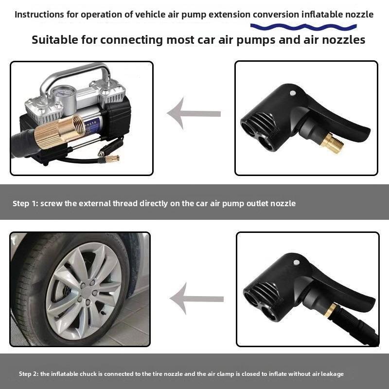 2-In-1 Bicycle Pump Nozzle Hose Adapter Inflatable Pump Motorbike Air Chuck Inflator Valve Connector Adapter Auto Accessories