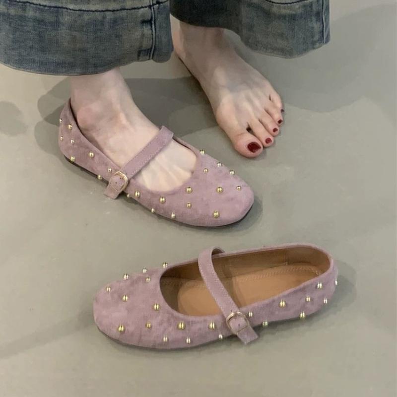 2026 Spring Summer Rivet Women Flats Concise Round Toe Shallow Buckle Strap Ladies Shoes Design Eelgant Dress Shoes