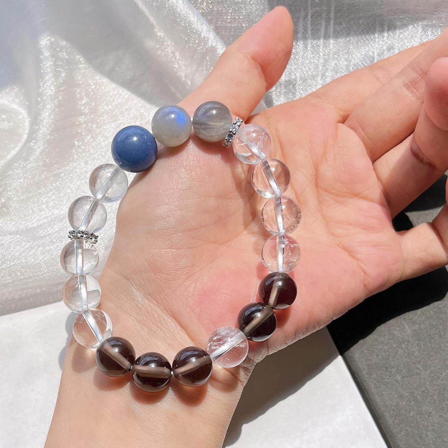 Natural Gray Moonstone White Crystal Ice Obsidian Design Bracelet