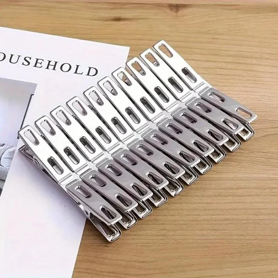 20Pcs Clothes Pegs Clamps Stainless Steel Clothespins Photos Metal Laundry Pegs Towel Sock Pins Hanger Sealing 4.5cm Clips