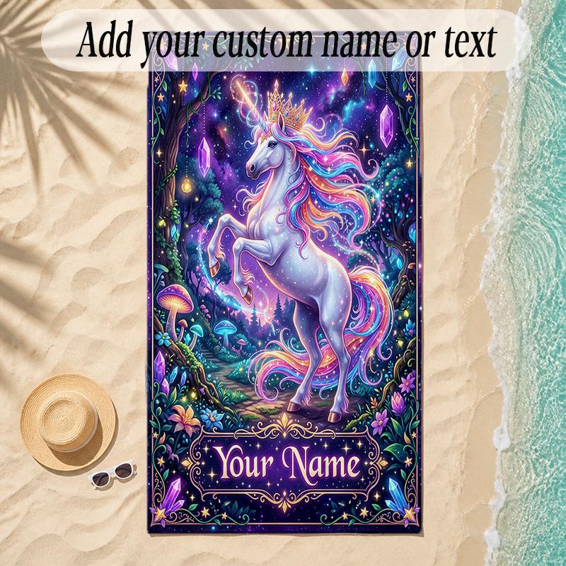 Unicorn Theme Soft Beach Towel Personalized Custom Name Text Towel Portable for Beach Pool Travel