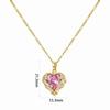18K Gold Heart Series Copper Necklace with 3-Color Zirconia and Water Ripple Clavicle Chain