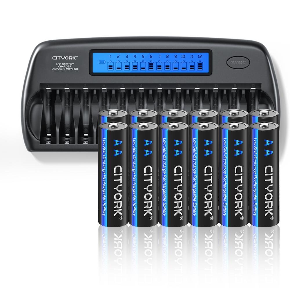CITYORK 1.2V AA AAA NIMH Rechargeable Batteries 2A 3A With 12 Slots Fast Smart Intelligent charger for 1.2V AA AAA Battery