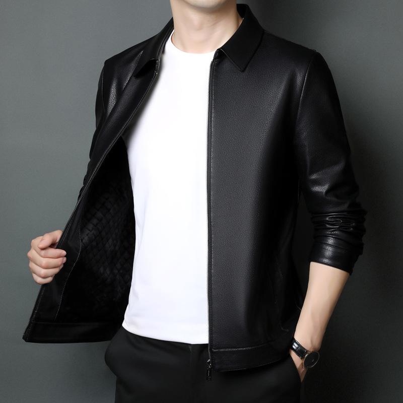 Yinuoboni High-end Men's Eco-Leather Lapel Jacket, Various Thickness Options - Style 2335