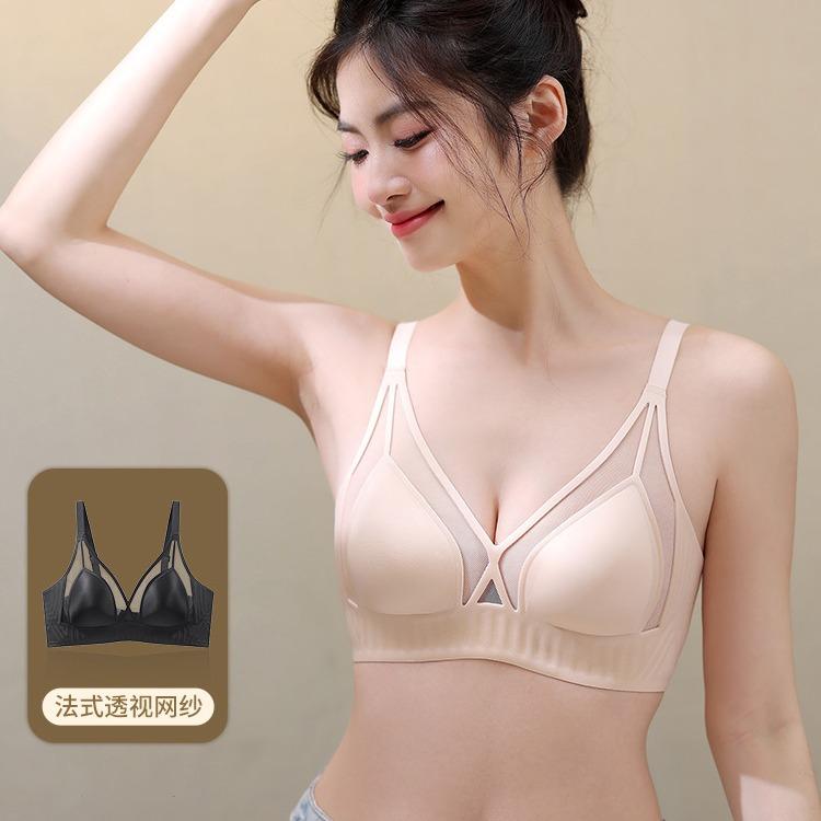New Hot-selling French Underwear Women's Thin Styles with Big Breasts and Small Breasts Gather In Summer and Summer Without a Trace and Sexy