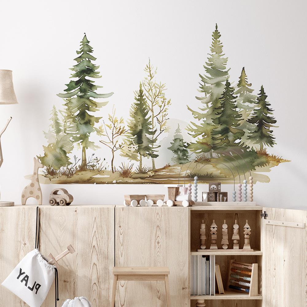 Watercolor Forest Bedroom Living Room Background Landscaping Decorative Wall Stickers Self-adhesive