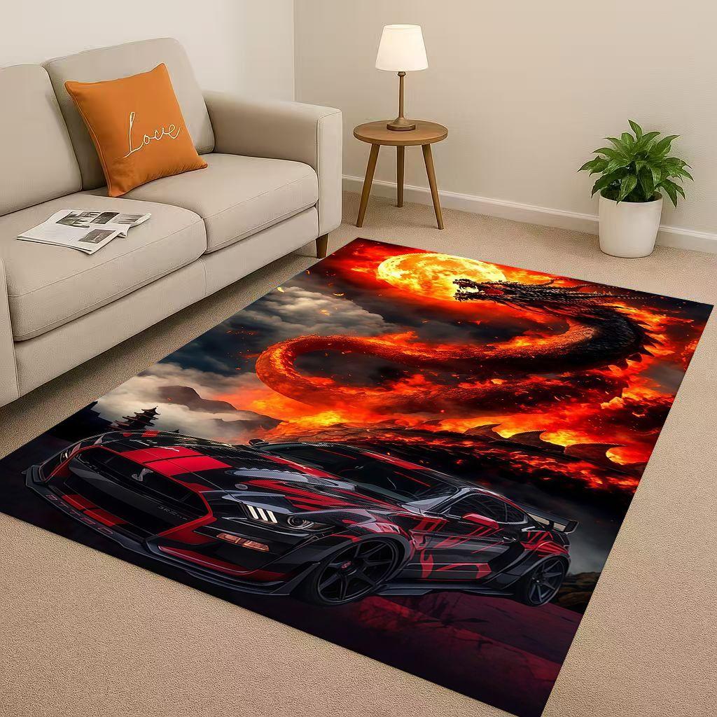 New Mustang Racing Car Logo Moto Living Room Non-Slip Area Rug Carpet for Bedroom Playroom Sofa,Easy Clean Home Decor Doormat