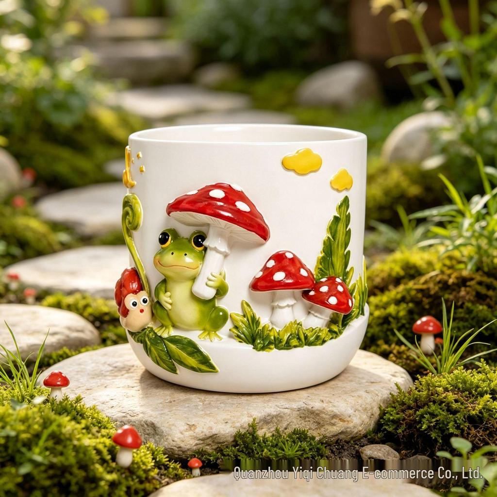 American Style Mushroom Frog Resin Vase - Outdoor Garden & Windowsill Flower Pot Home Decor