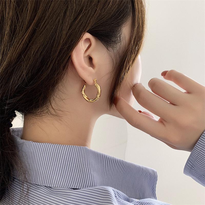 European Cable Knit Texture Gold Plated Titanium Steel Stud Earrings for Women - Chic Cold Style Fashion Accessory