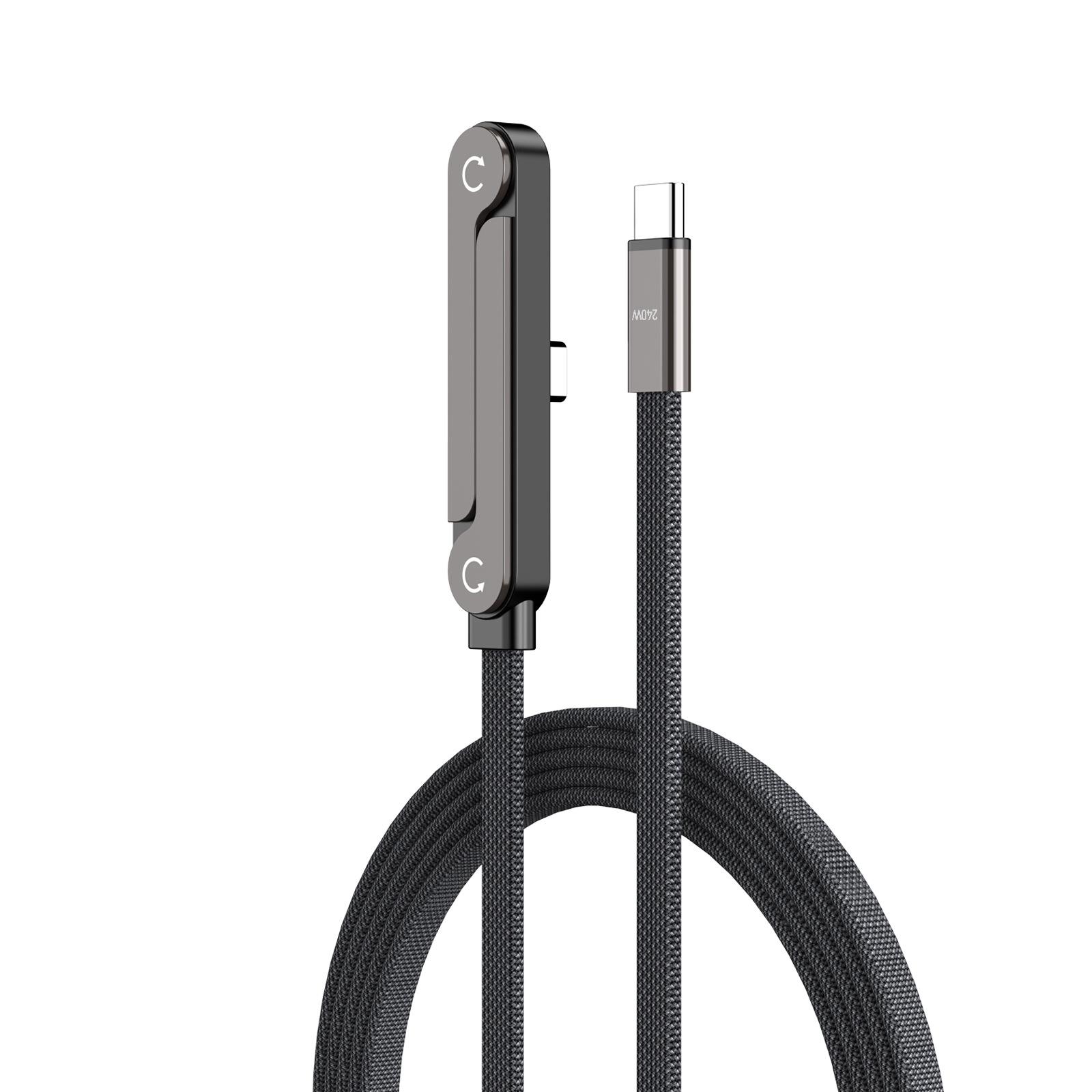 

240W fast charging dual Type C braided zinc alloy data cable suitable for tablet phoneselbow fast charging cable For iPhone 15 16 17 pro max cable 1.5m чорний