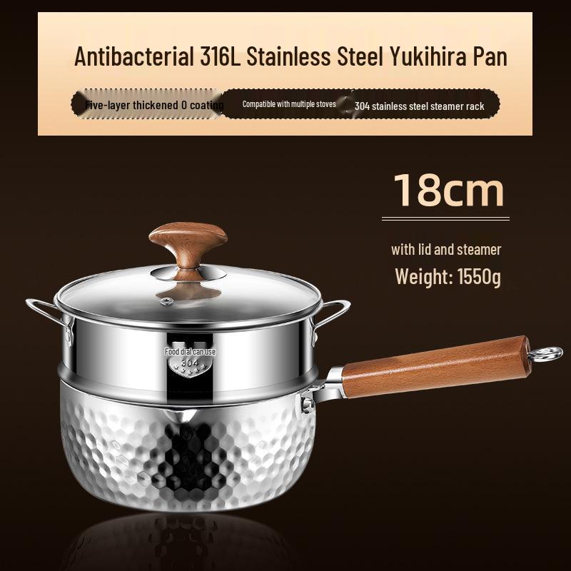 Xunshun Mehrschichtige Yukihira-Pfanne aus Edelstahl, Unbeschichteter Babykost-, Suppen- und Ramen-Topf