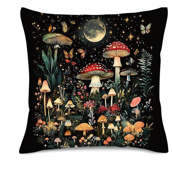 Home Decor Enchanted Night Mushroom & Butterfly Pillow Pattern Cushion Cover Suitable For Sofa Bedroom Car Pillow Cover