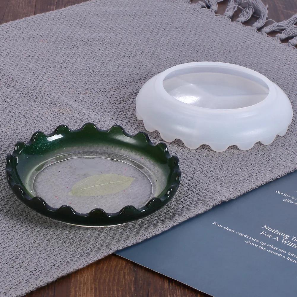 Mirror Waved Dish Silicone Mold Crystal Glue Handmade Round Flat Bottom Storage Box Molds DIY Home Accessories Arts Crafts