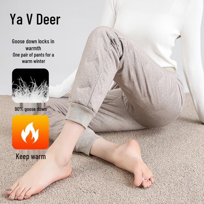 

Yalu Women s High-Waist Cuffed Goose Down Thermal Pants L