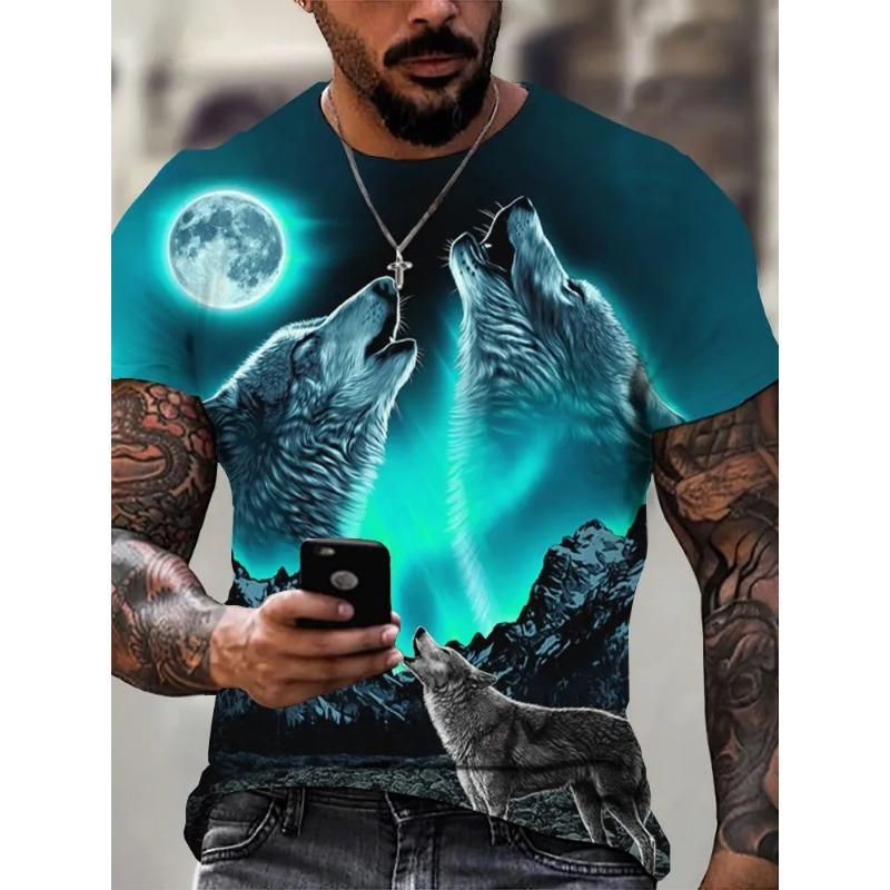 Summer Round Neck 3D Animal Print Top Fashionable Casual Short Sleeved Men's T-shirts