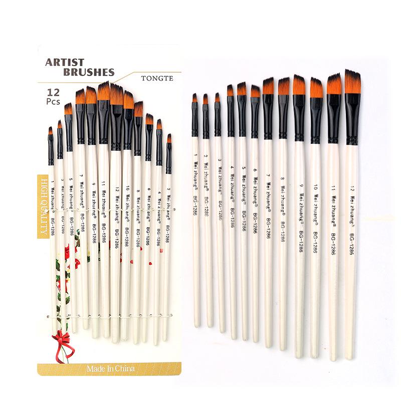 12-Piece Nylon Paintbrush Set for Kids: Gouache, Acrylic & Oil Painting