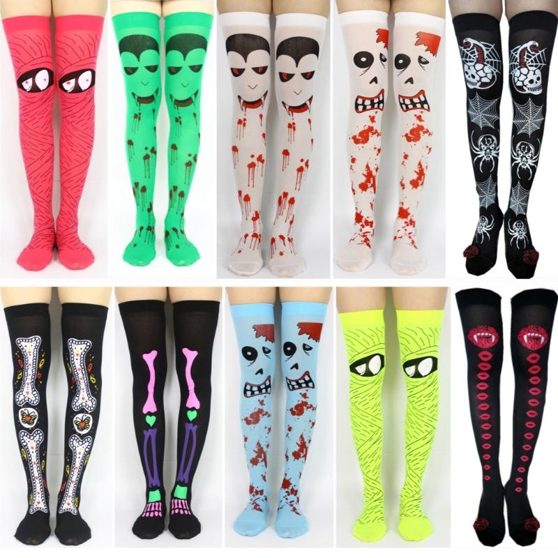 Women Halloween Party Stockings Lolita Printing Witch Cosplay Funny Cartoon Costume Long Socks Accessories Props