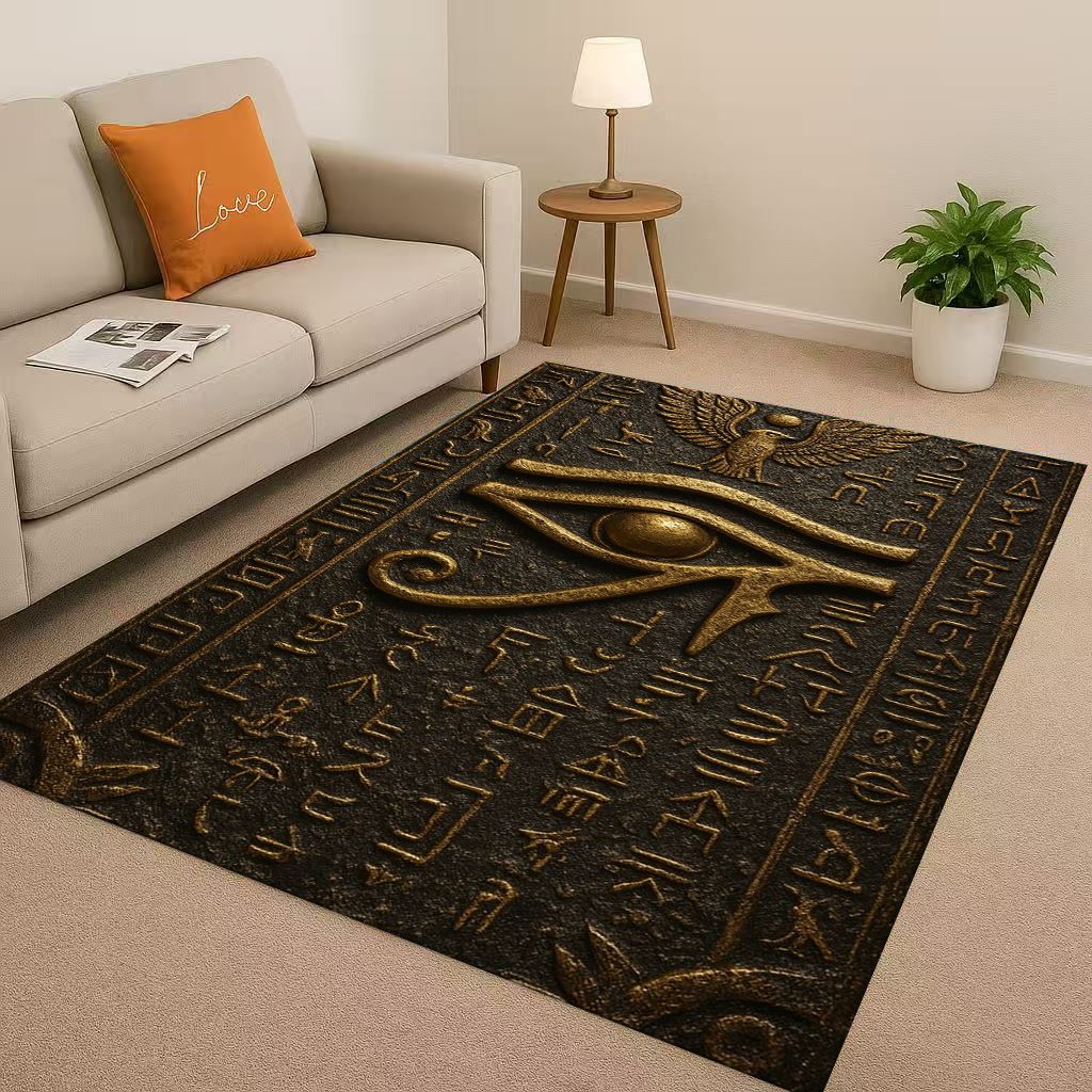 Retro Ancient Egypt Pictographic Eye of Horus Living Room Non-Slip Area Rug Carpet for Bedroom Sofa ,Easy Clean Home Doormat