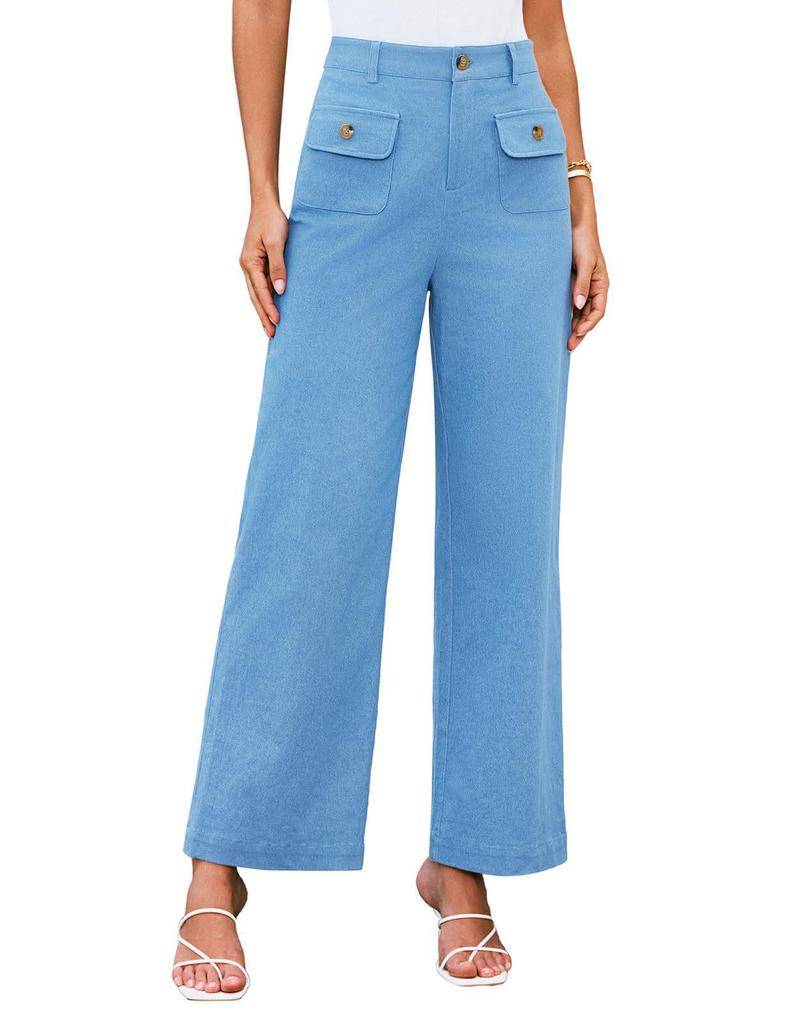 2025 Women's High Waist Wide Leg Stretch Trousers with Pockets - Formal Casual Pants