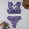 Bikini a tre pezzi alla moda europeo e americano con top arricciato