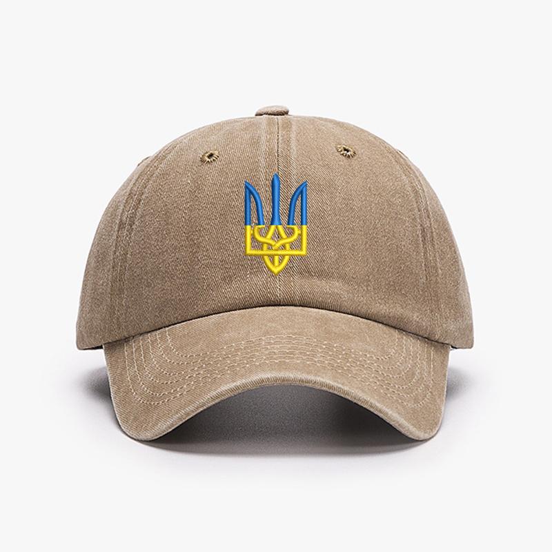Embroidery Ukraine Trident Symbol Cotton Washed Fashion Sports Baseball Cap Adjstable Hip Hop Urban Street Style Dad Hat Visor Protection Snapback