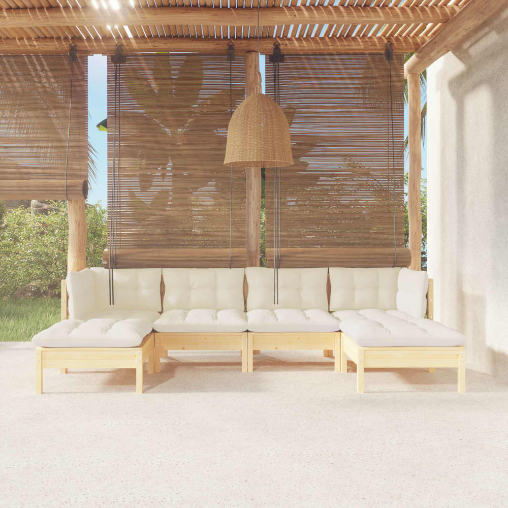 Salon de jardin 6 pcs avec coussins  bois de pin