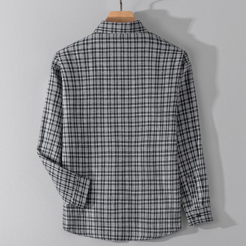 Plaid Shirt Men's Hong Kong Style Casual Long-sleeved Jacket Shirt Teenager Men's Clothing