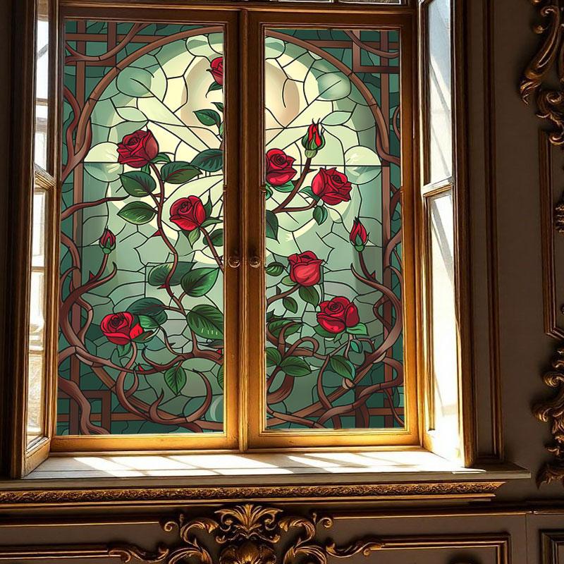 Bunte europäische Vintage Buntglas Kirchenfolie Heim- und Bürofenster Sichtschutzfolie PVC Selbstklebende Aufkleber