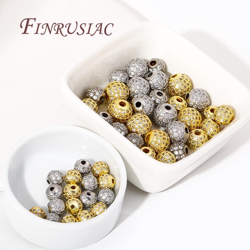 14K Gold Plated Round Zircon Crystal Beads Spacer Beads Supplies For Jewelry,Beads Separators,DIY Bracelets/Necklace Accessories