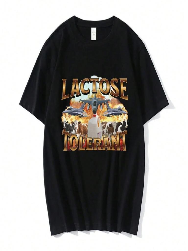 Laktoseintolerant Grafikdruck T-Shirt unisex Wounisex Vintage Mode Kurzarm T-Shirts 100% Baumwolle Lässig Gemütlich Übergroßes T-Shirt