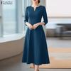 Women Casual V-Neck 3/4 Sleeve Elegant A-line Dress
