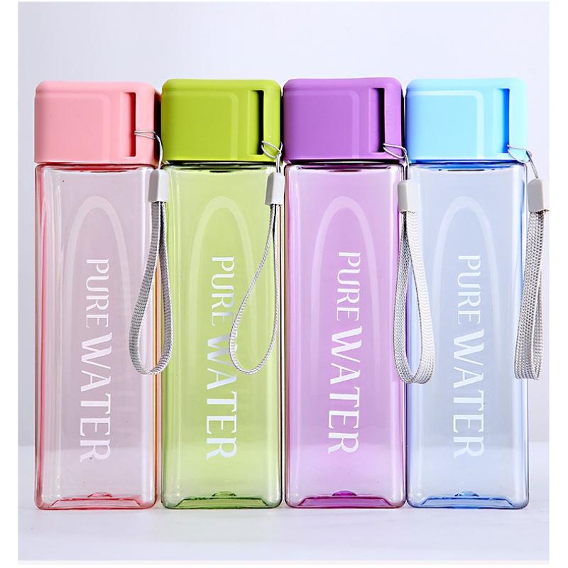 480ml Portable Square Sport Water Bottle Leak Proof Anti Drop Plastic Light Water Cup School Outdoor Travel Simple Drinking Cup