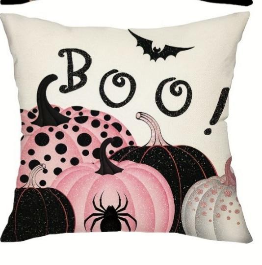 1pc Pink Halloween Cushion Cover Cute Cat Pumpkin Printed Washable Cover Halloween Themed Party Living Room Bedroom Decoration