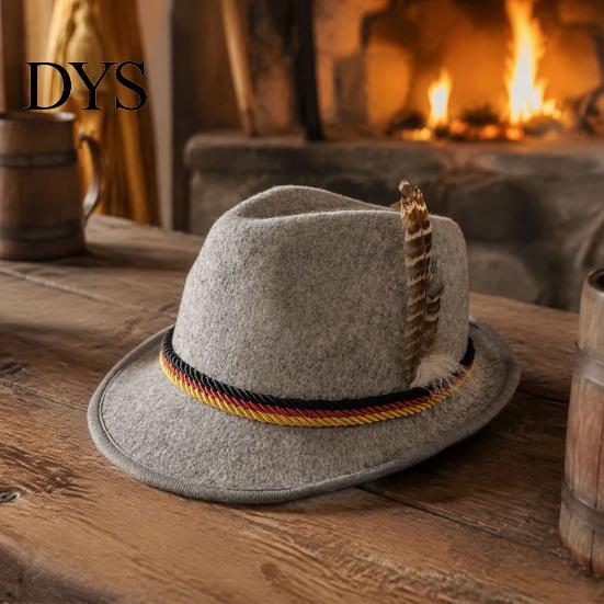 Versatile Casual Hat Fedora with Feather, Short Brim Vintage Jazz Hat, German School Cultural Festival Accessory Oktoberfest Costume Accessories