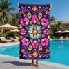 Brightly Symmetrical Mandala Pattern Polyester Microfiber Beach Towel Is Highly Absorbent, Suitable Swimming and Beach Outings