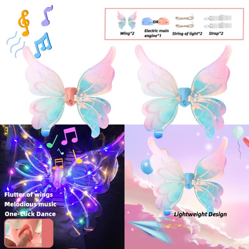 Jq Schmetterling Elektrischer Engel Rücken Ornament Kinderflügel mit Licht Geburtstagsgeschenk für Mädchen Nachtmarktstand