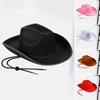 Hemming Wide Brim Solid Color Adjustable Windproof Rope Bowler Hat Western Cowgirl Jazz Sun Hat Fashion Accessories