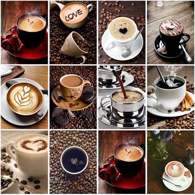 Pittura diamante 5D fai da te tazza di caffè vernice trapano tondo completo con diamanti ricamo paesaggio decorazioni per la casa arte della parete