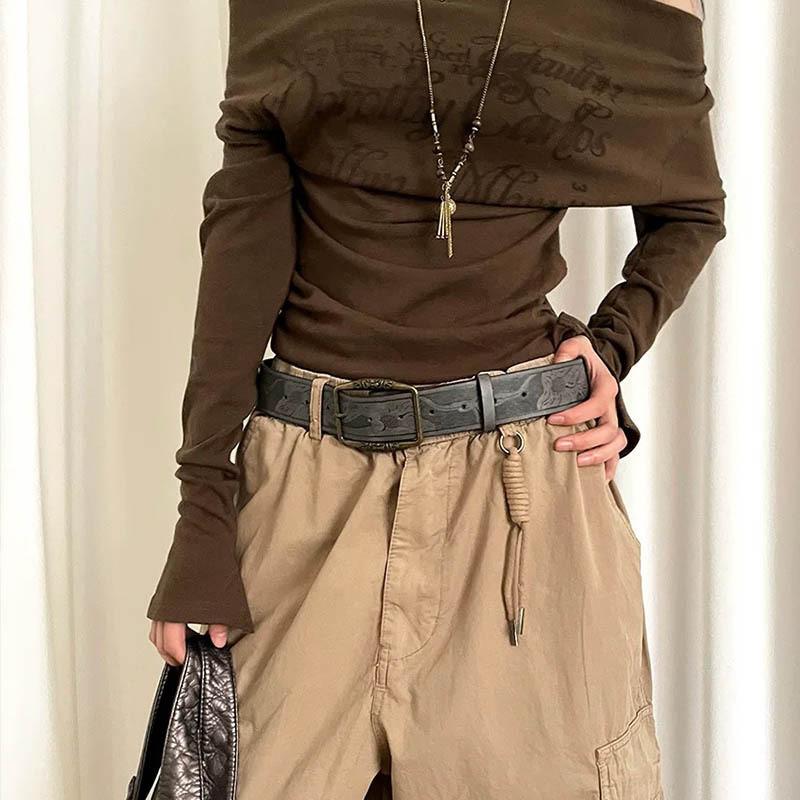 Cintura in Ecopelle con Fantasia Etnica per Donna con Fibbia ad Ardiglione Regolabile per Abbigliamento Casual