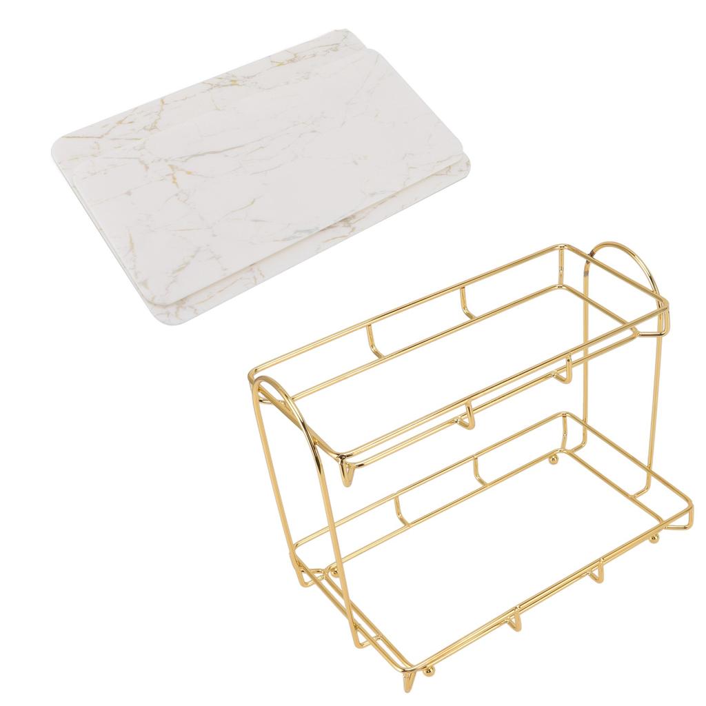 Bathroom Storage Rack Gold White 2 Tier Makeup Shelf Humanized Structure Anti Slip Counter