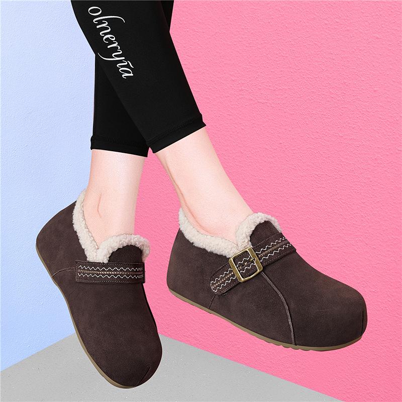 Winter new retro platform Birkenstocks casual soft soles velvet round head fashion versatile Muller cotton shoes