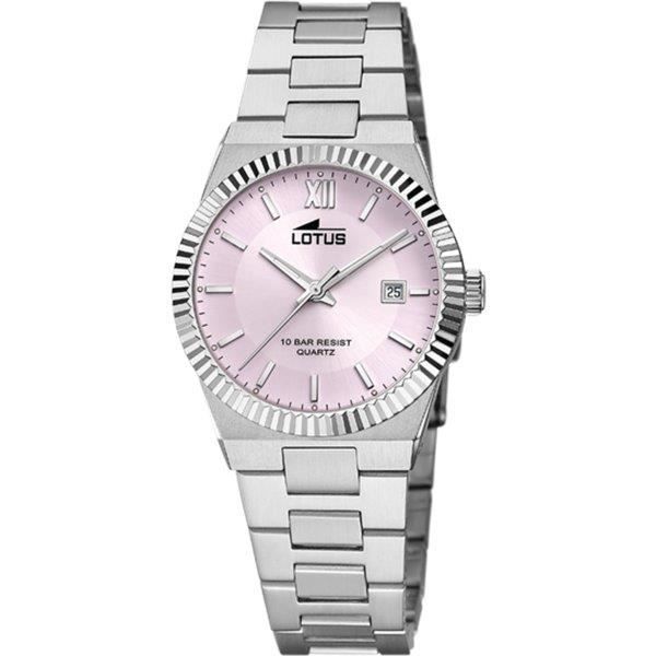 Montre - LOTUS - Femme - Acier Mat - Cadran Rose - Dateur Quartz