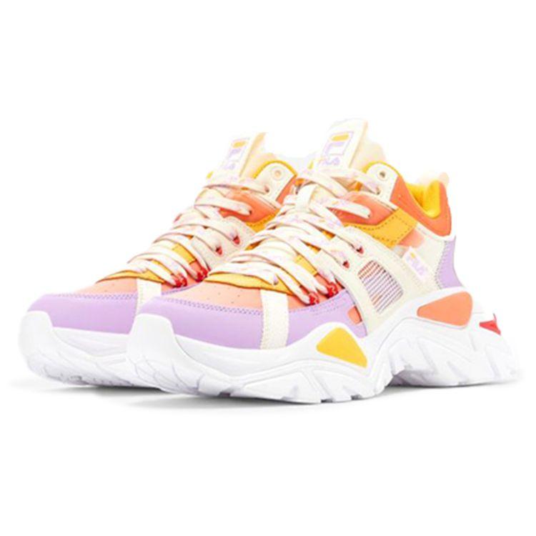Fila Cage Mid Mixed Synthetic Leather Trendy Sports Mid-Top Dad Shoes Women Sneaker White Orange 5RM01753_827